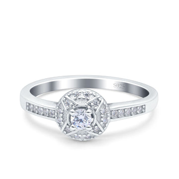 Art Deco Wedding Ring Band Round Pave Simulated Cubic Zirconia 925 Sterling Silver (8mm)